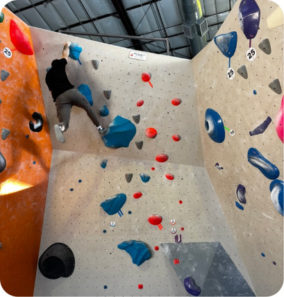 An indoor climbing wall.