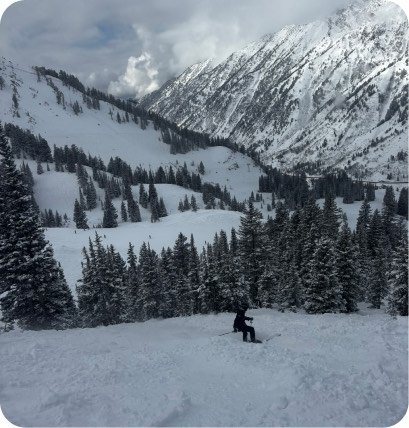 A snowy run in the mountains.