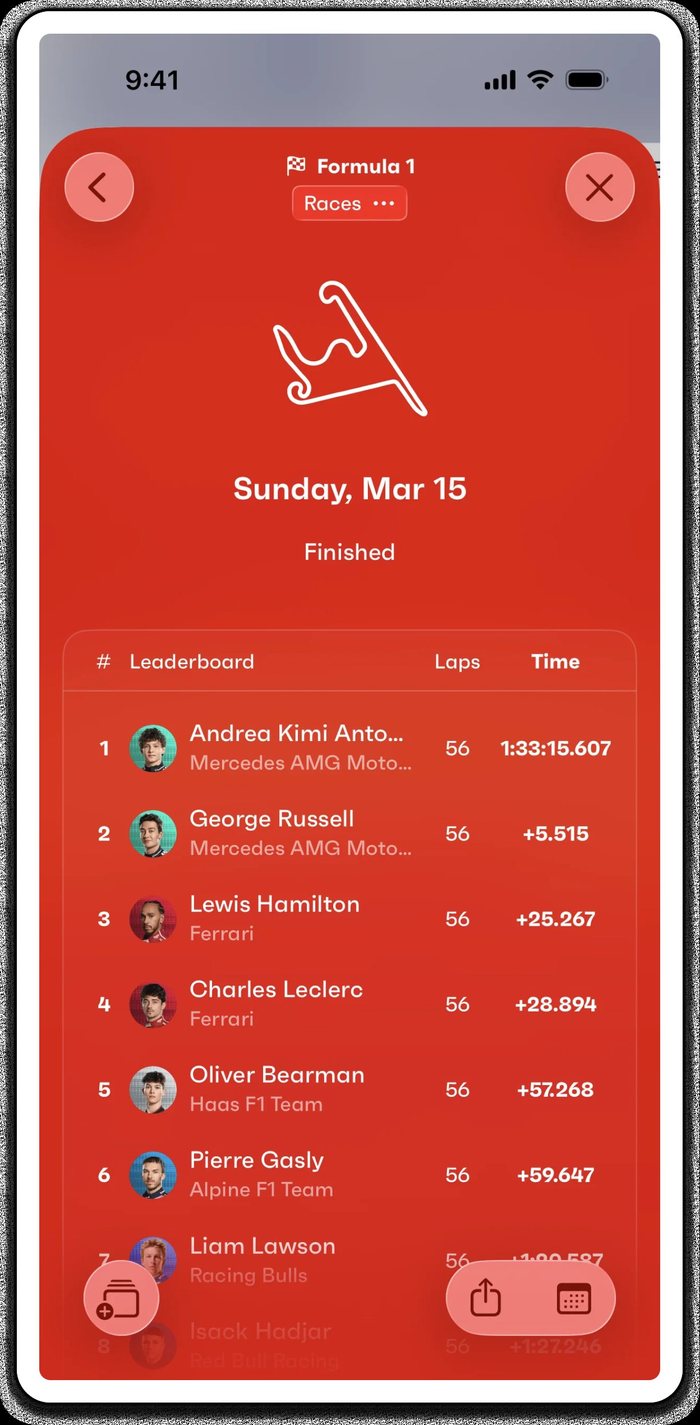A motor racing leaderboard with laps completed and gap times.
