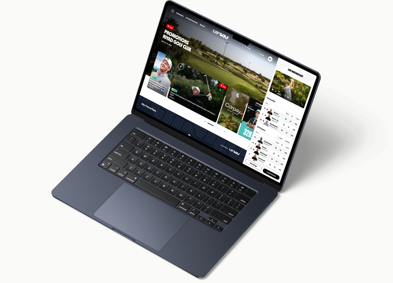 The Live Event Hub design shown on a laptop.