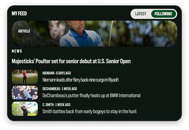 My Feed panel with a lead article and a scrolling list of follow-up stories.