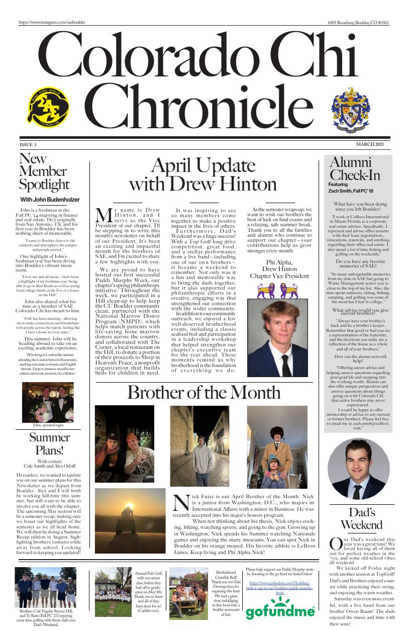 The April issue of the Colorado Chi Chronicle.