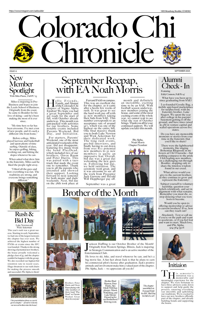 The September issue of the Colorado Chi Chronicle.