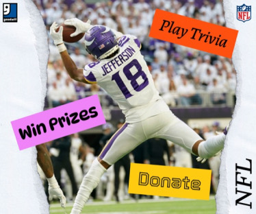 NFL Trivia Challenge ad: play trivia, win prizes, donate.