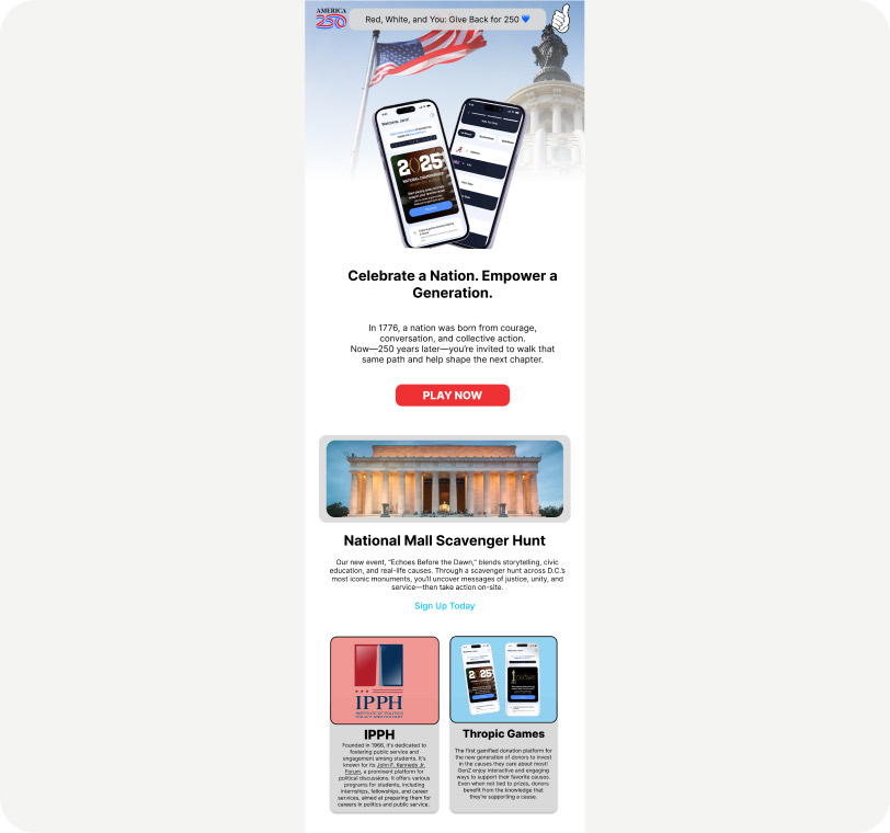 America 250 campaign email, full length.